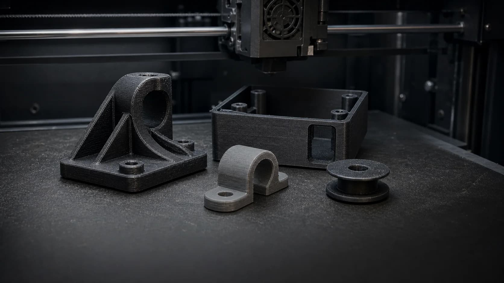 A selection of functional FDM-printed parts at KAIZN Manufacturing